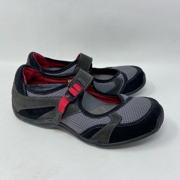 Ahnu 2302 Mush Mary Jane Sport Shoes, Black/Gray Leather Mesh Flats - Picture 1 of 15
